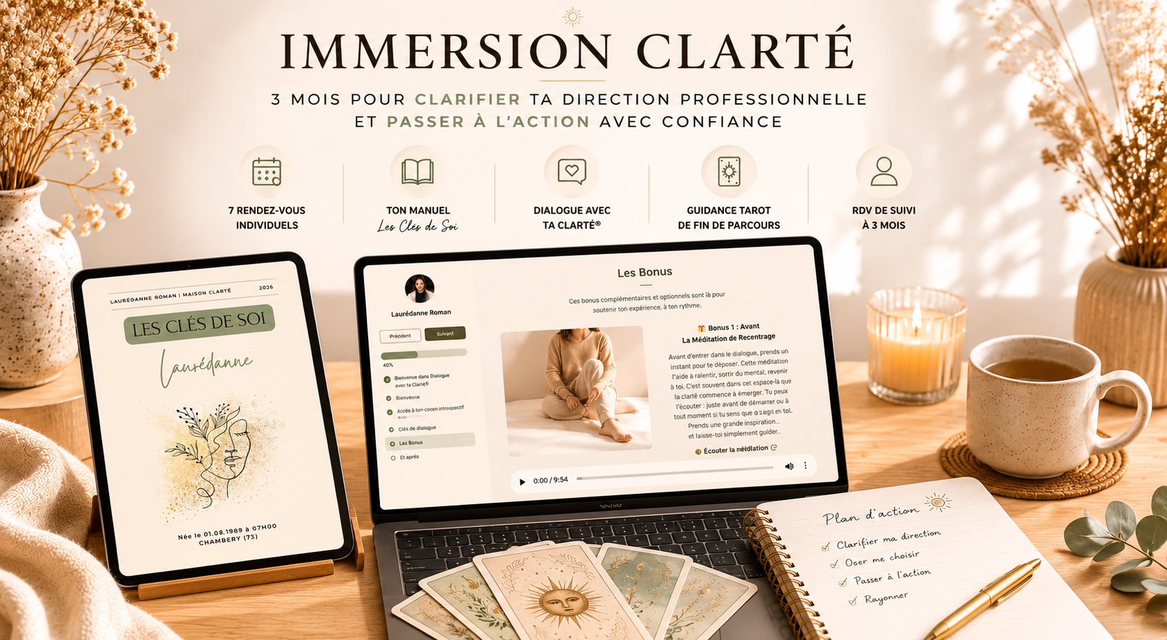 Immersion Clarté, accompagnement individuel de 3 mois pour clarifier sa direction professionnelle et passer à l’action avec confiance.